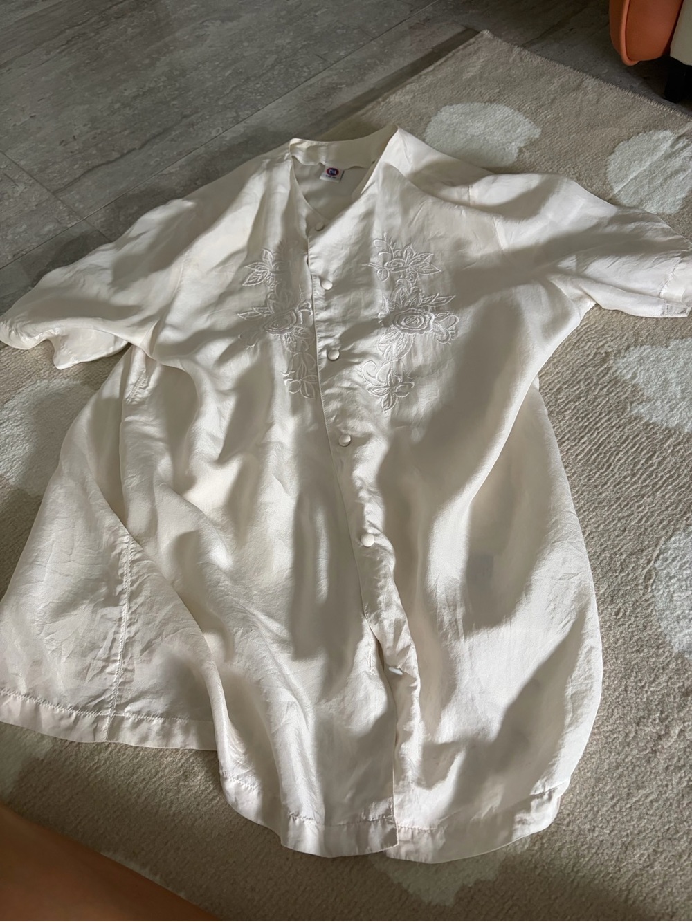 Ivory silk Embroidered Button-Up Blouse